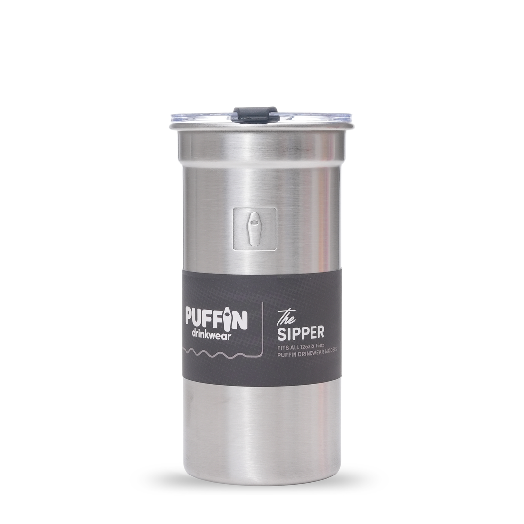 Puffin stainless steel 12 oz sipper cup in stainless steel #color_stainless-steel