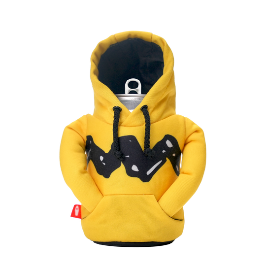 front view Charlie brown yellow shirt Puffin hoodie for drink can