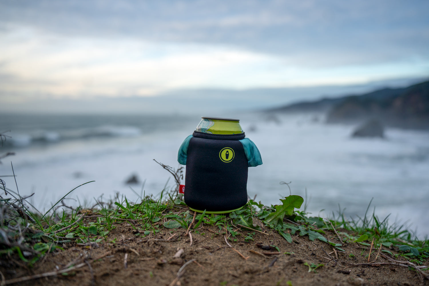 Hanging out on a beach overlook with The Kook - Puffin Drinkwear drink sleeves
