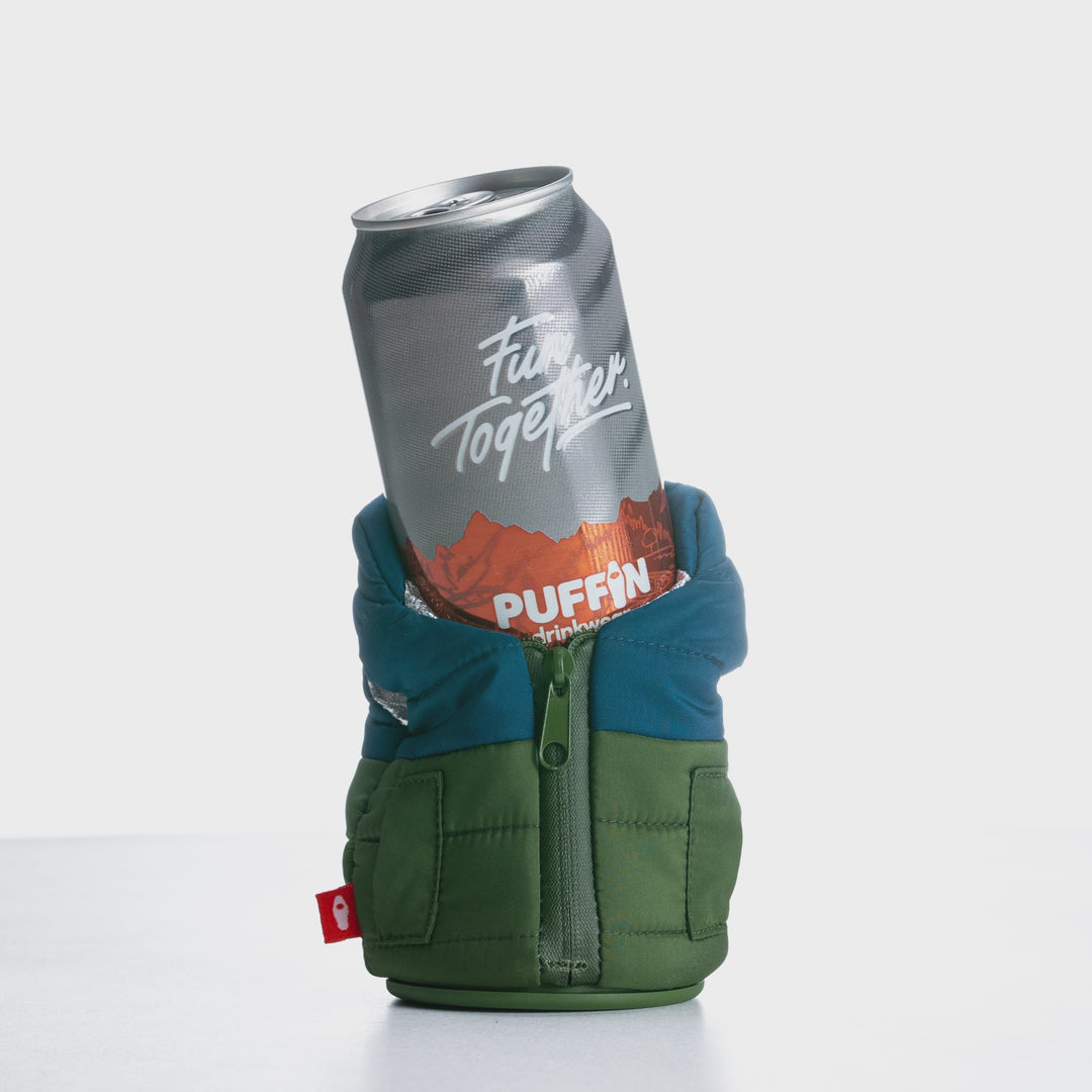 Stop motion showing the features of The Puffy Vest by Puffin Drinkwear